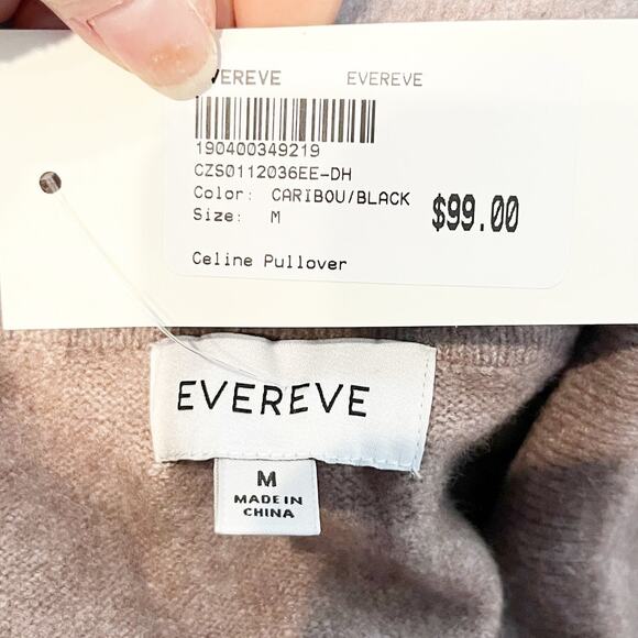 Evereve Celine Short Sleeve Polo Pullover Sweater Caribou Brown Black Medium - Picture 3 of 6